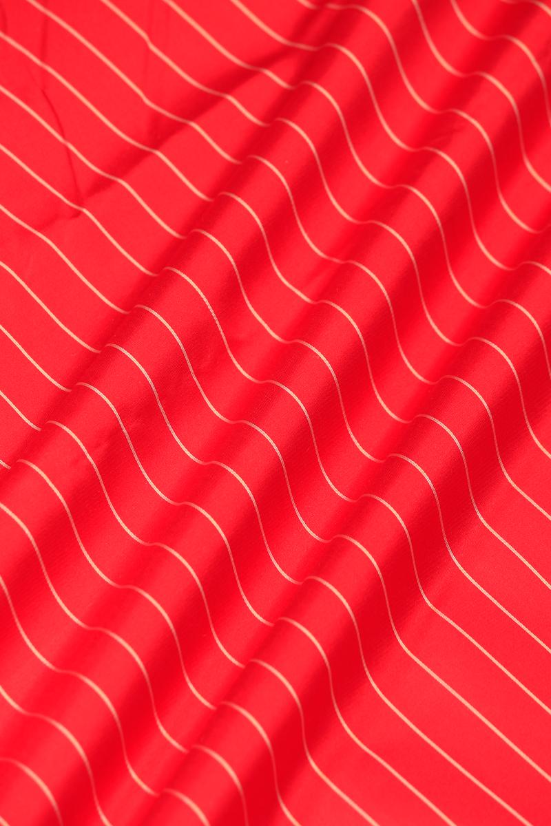 Red Banarasi Satin Silk Fabric with Horizontal Stripes