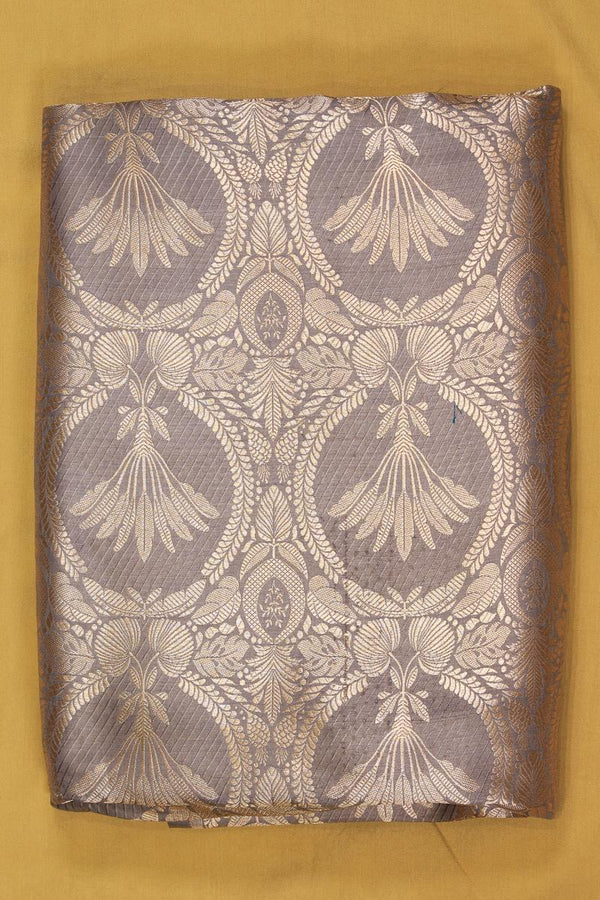 Grey Banarasi Silk Brocade Fabric with Ethnic Floral Jaal