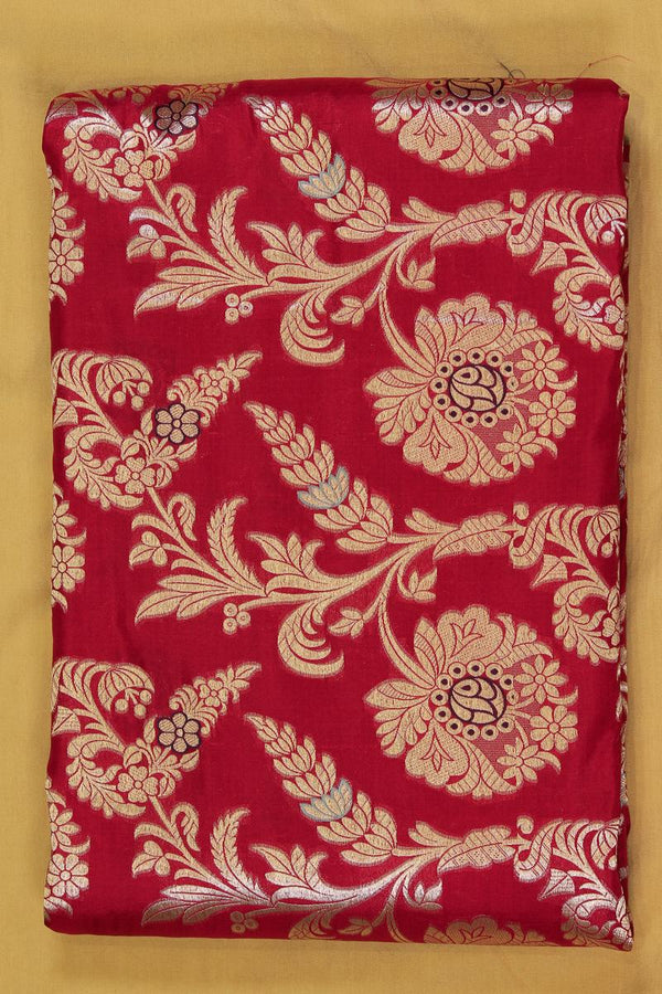 Red Banarasi Silk Fabric with Meenakari Floral Work