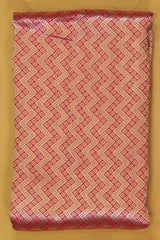 Deep Red  Banarasi Katan Silk Fabric with Zigzag Floral Pattern