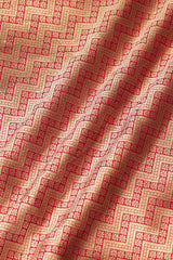 Deep Red  Banarasi Katan Silk Fabric with Zigzag Floral Pattern