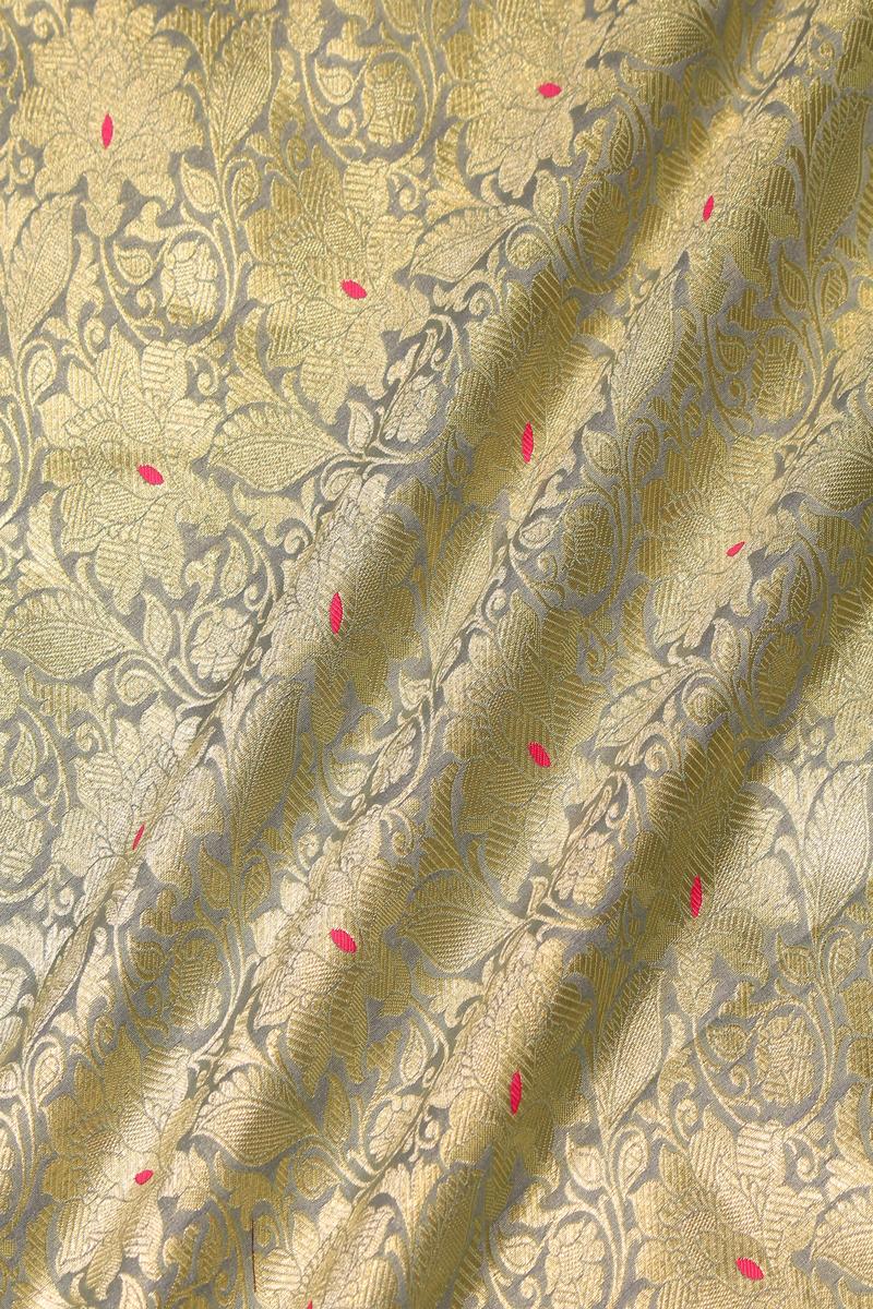 Grey Banarasi Silk Fabric with Meenakari Work