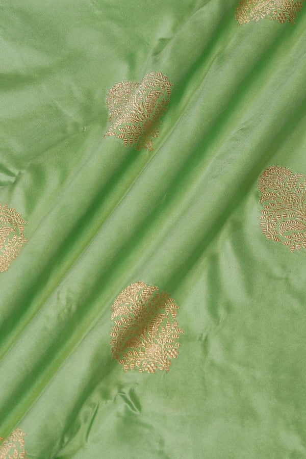 Sage Green Banarasi Silk Fabric with Ethnic Motifs