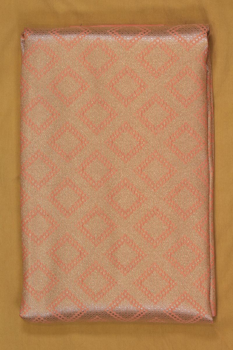 Peach Banarasi Silk Fabric with Geometrical Pattern