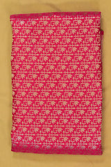 Rani Pink Handloom Katan Silk Fabric with Geometrical Lotus Motifs