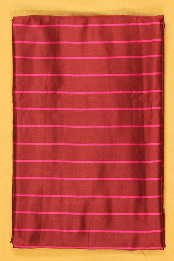 Maroon Banarasi Satin Silk Fabric with Bottle Green Stripes