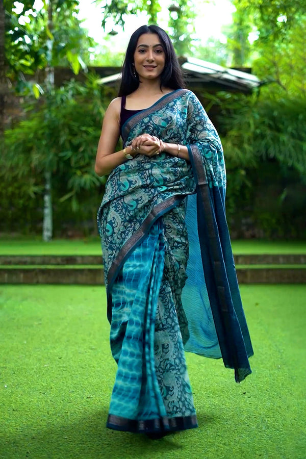 blue saree, chanderi​, chanderi saree​, chanderi silk saree​, chanderi silk​