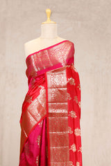 Reddish Pink Banarasi Chiniya Silk Saree Meenakari Motifs