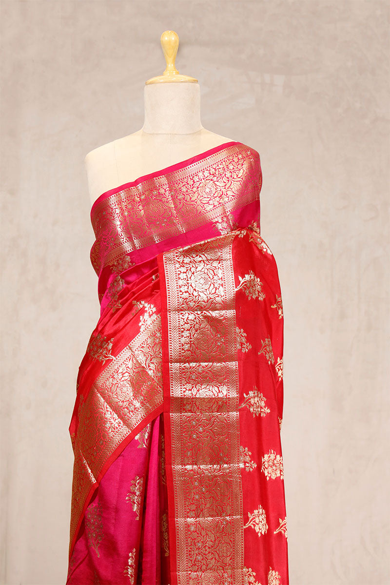 Reddish Pink Banarasi Chiniya Silk Saree Meenakari Motifs