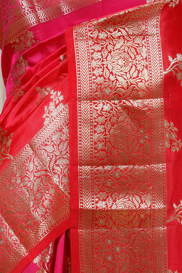 Reddish Pink Banarasi Dupion Silk Saree Meenakari Motifs