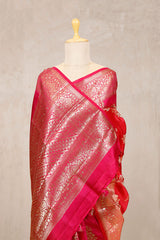 Reddish Pink Banarasi Chiniya Silk Saree Meenakari Motifs