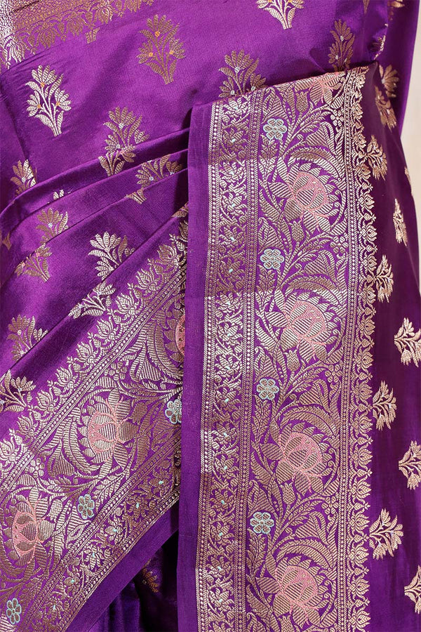 Purple Banarasi Dupion Silk Saree Meenakari Motifs