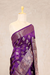 Purple Banarasi Chiniya Silk Saree Meenakari Motifs