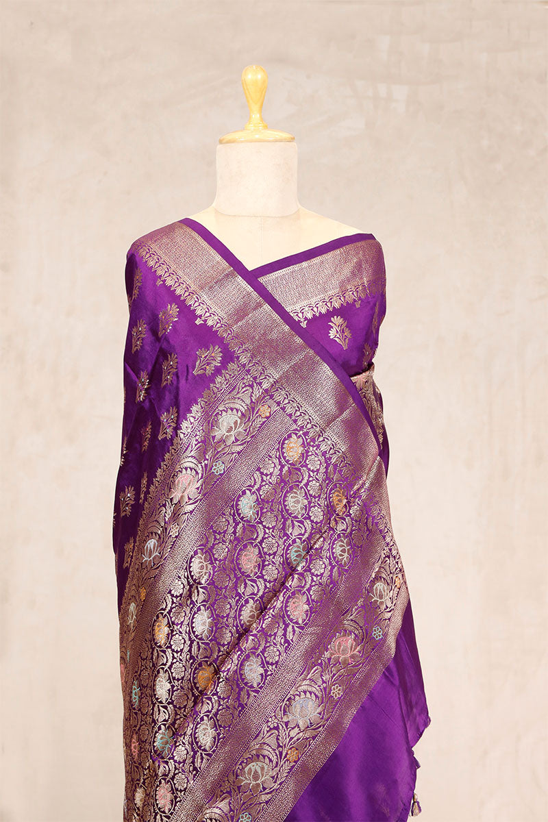 Purple Banarasi Chiniya Silk Saree Meenakari Motifs