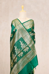 Sapphire Green Banarasi Chiniya Silk Saree Meenakari Motifs