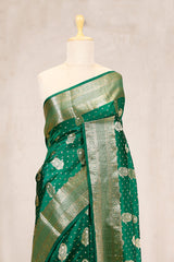 Sapphire Green Banarasi Chiniya Silk Saree Meenakari Motifs