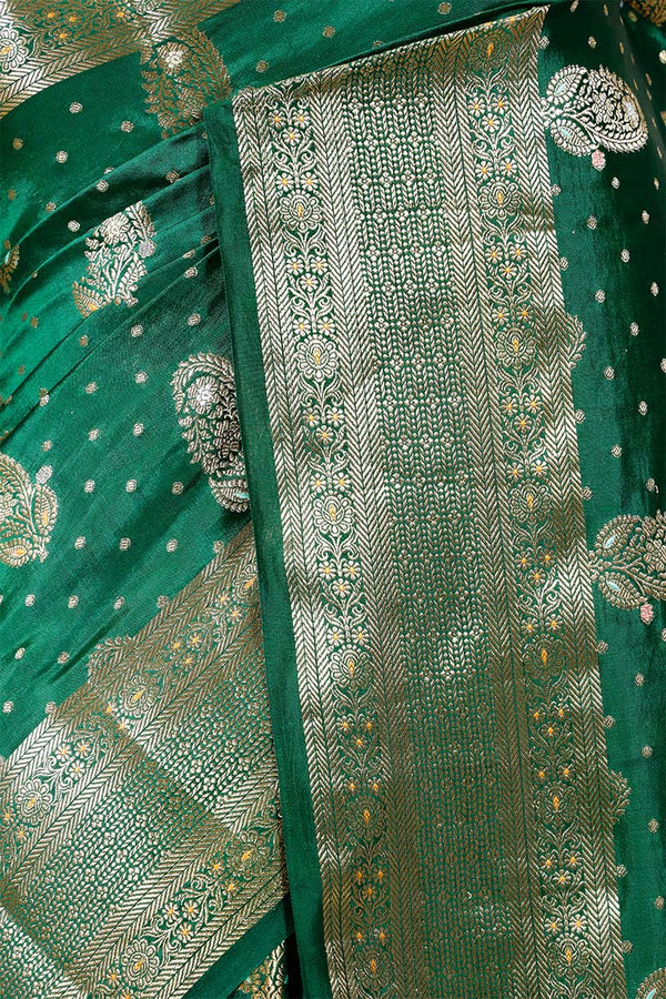 Sapphire Green Banarasi Dupion Silk Saree Meenakari Motifs