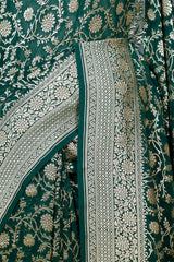 Bottle Green Georgette Khaddi Saree with Jangla Floral Work