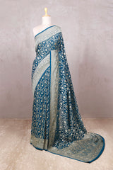 Teal Blue saree, Georgette saree, khaddi saree, Banarasi saree, party wear, wedding Saree