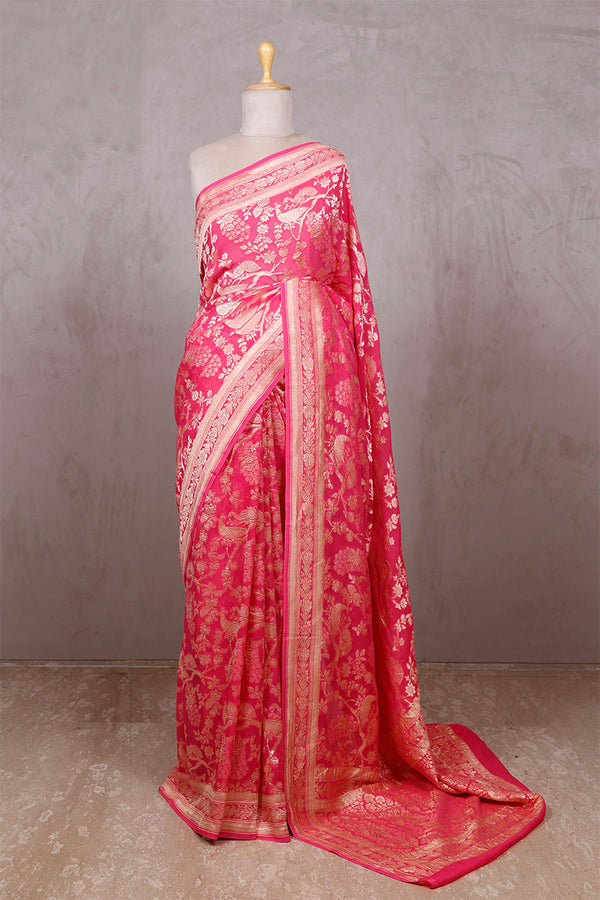 Rose Pink saree, Pink saree, Georgette saree, khaddi saree, Banarasi saree, party wear, wedding Saree