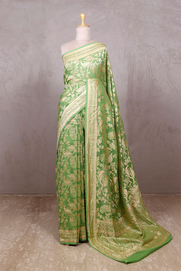 Pistachio Green saree, Georgette saree, khaddi saree, Banarasi saree, party wear, wedding Saree