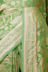 Pistachio Green Georgette Khaddi Saree with Peacock Floral Work