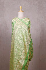 Pistachio Green Georgette Khaddi Saree with Peacock Floral Work