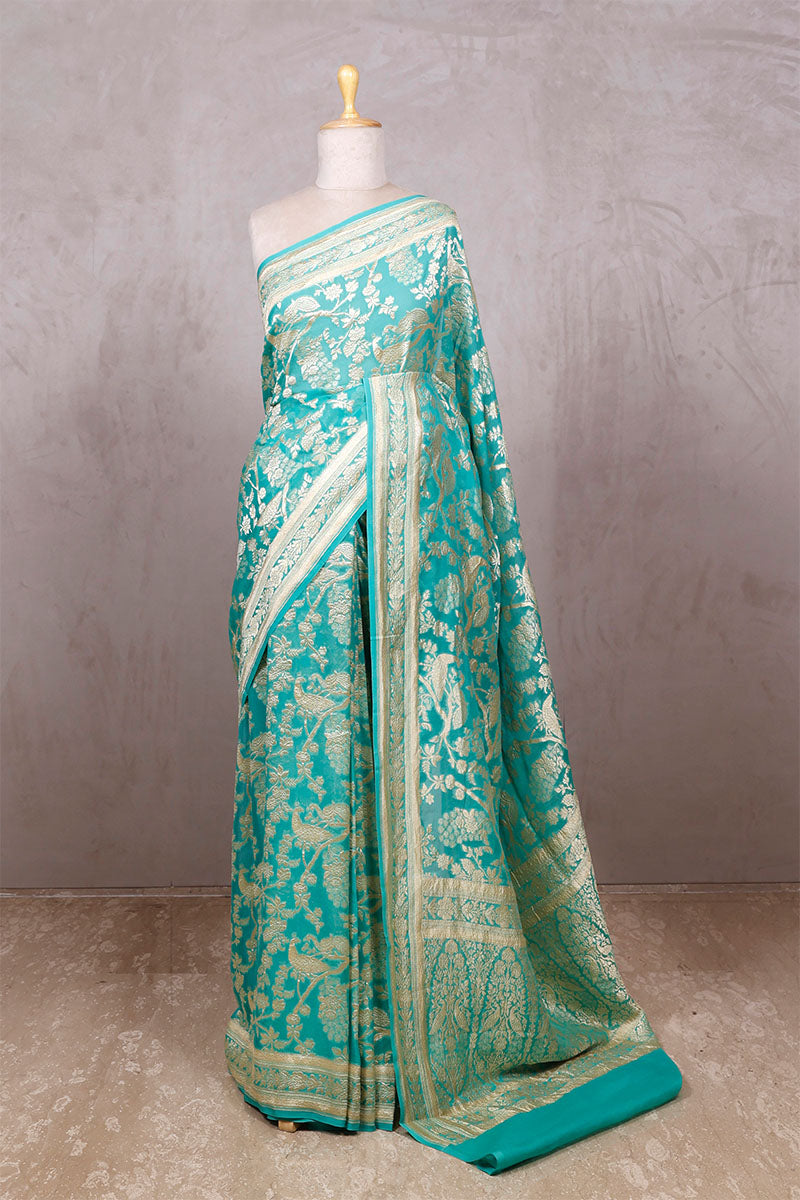 Sky Blue saree, Georgette saree, khaddi saree, Banarasi saree, party wear, wedding Saree