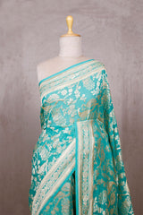 Sky Blue Georgette Khaddi Saree with Peacock Floral Work