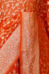 Orange Georgette Khaddi Saree with Mayur Floral Work