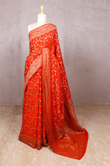 orange saree, Crepe Saree, Banarasi saree, wedding saree, party wear saree​