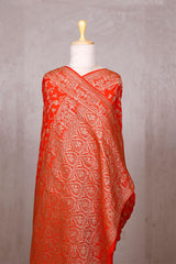 Deep Orange Crepe Khaddi Banarasi Saree with Floral Jaal Work