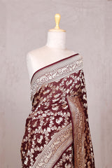 Coffee Brown Georgette Khaddi Saree with Mayur Floral Work