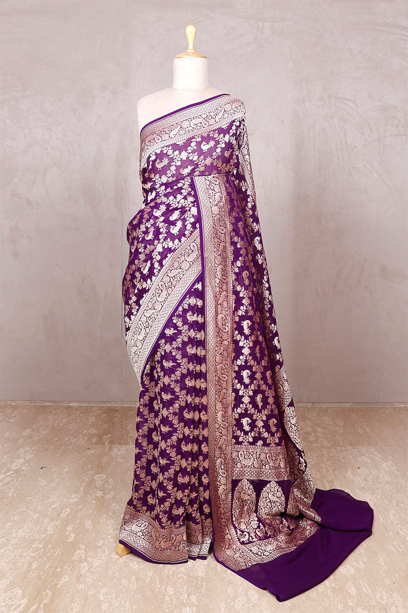 Purple saree, Georgette saree, khaddi saree, Banarasi saree, party wear, wedding Saree