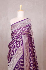 Purple Georgette Khaddi Saree with Mayur Floral Work