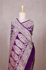 Purple Georgette Khaddi Saree with Mayur Floral Work