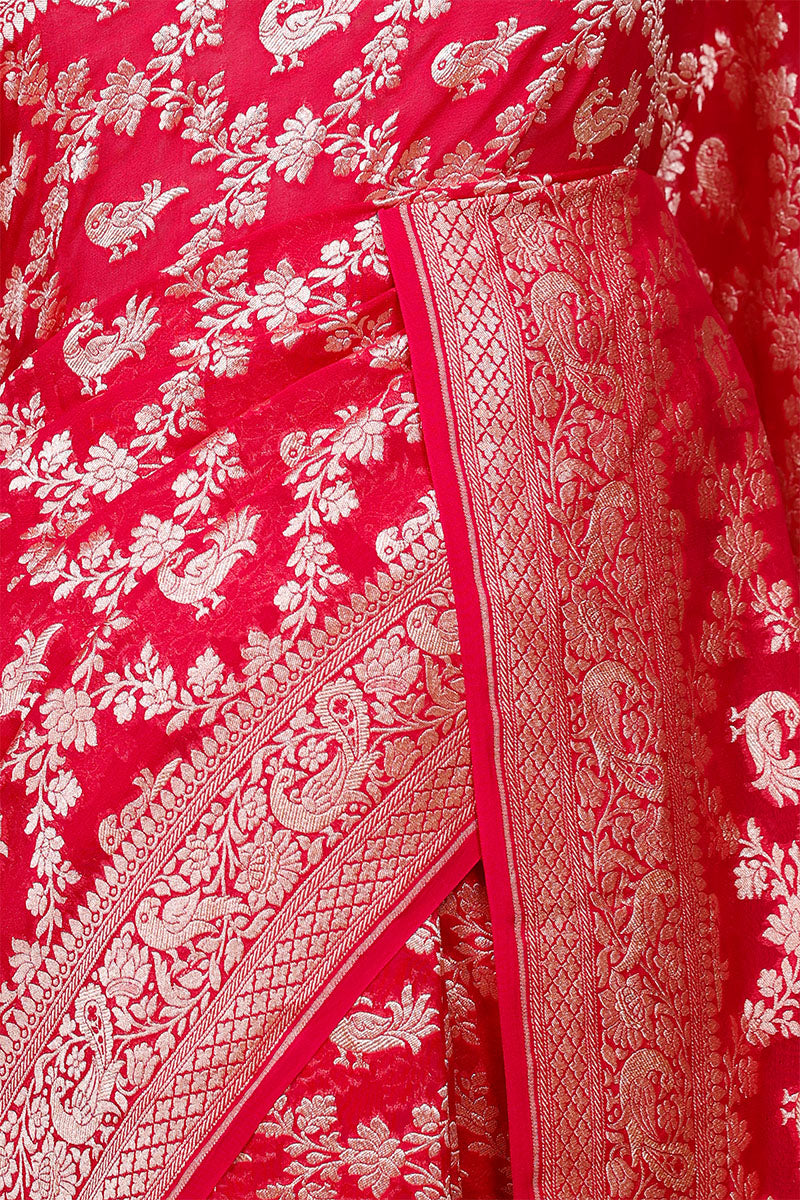 Pink Georgette Khaddi Saree with Mayur Floral Work