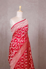 Pink Georgette Khaddi Saree with Mayur Floral Work