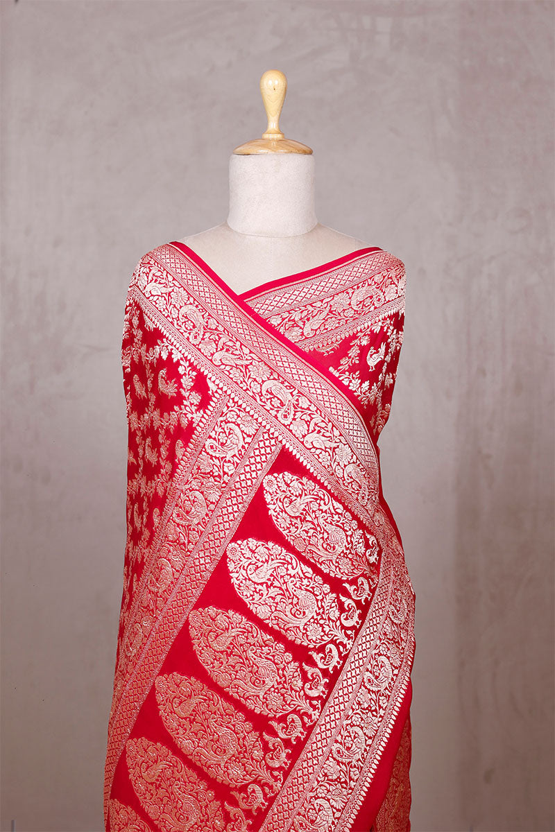 Pink Georgette Khaddi Saree with Mayur Floral Work