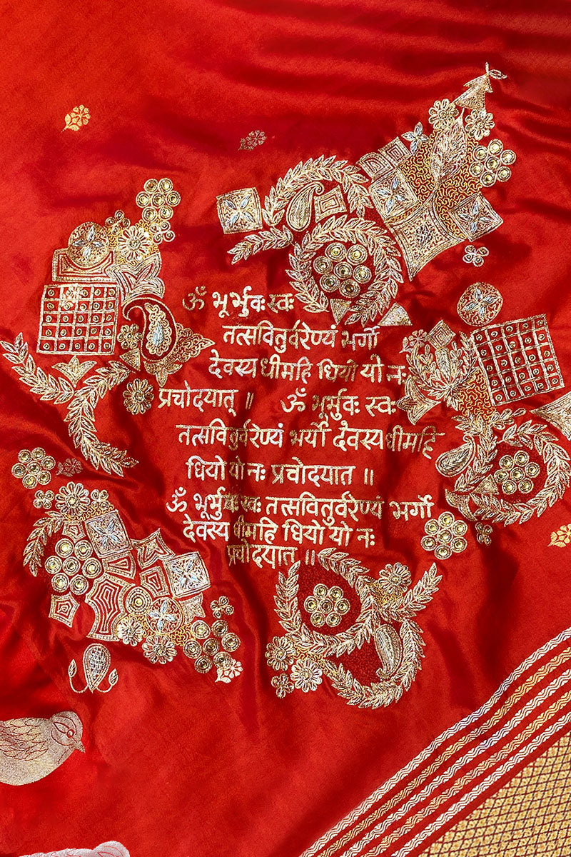 Gayatri Mantra Red saree, banarasi saree, red silk saree