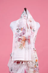 Vanilla White Floral Printed Kota Doria Saree