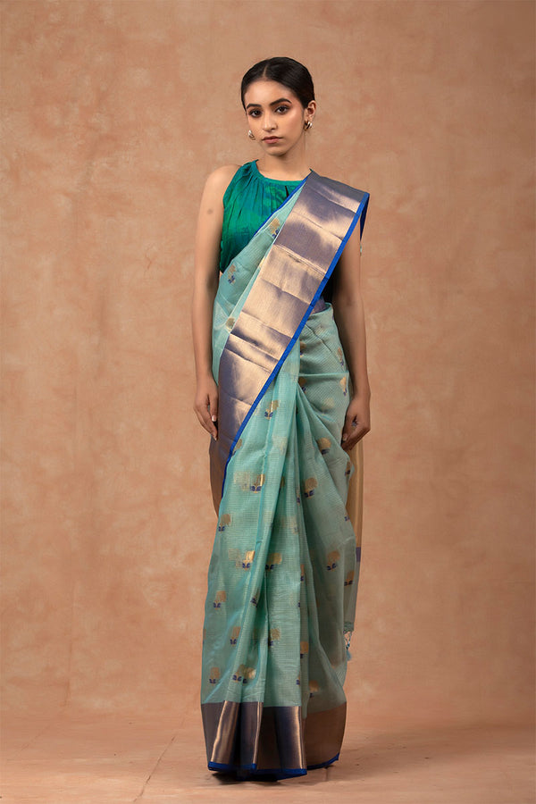 Sky Blue Woven Kota Doria Saree