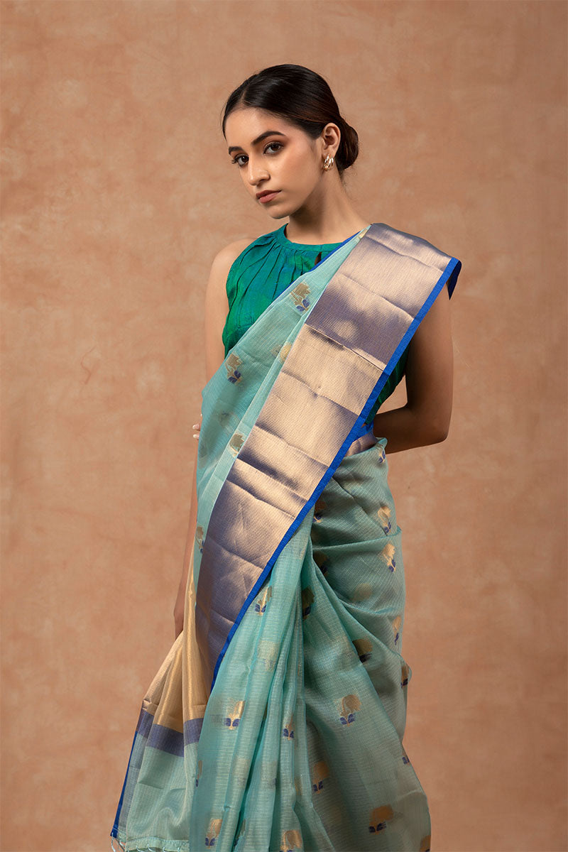 Sky Blue Woven Kota Doria Saree