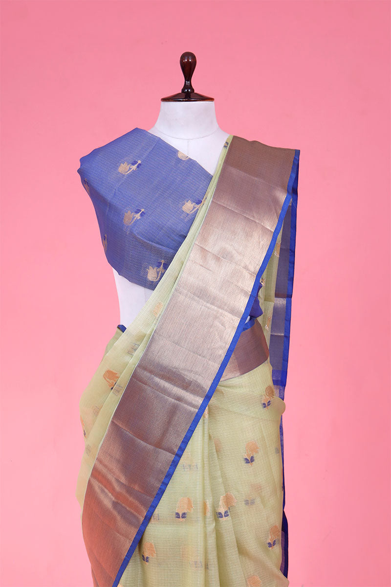 Pista Green Woven Kota Doria Saree