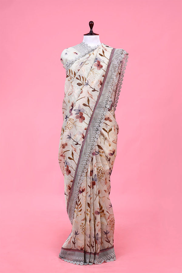 Buy Grey Pure Linen Sarees Online