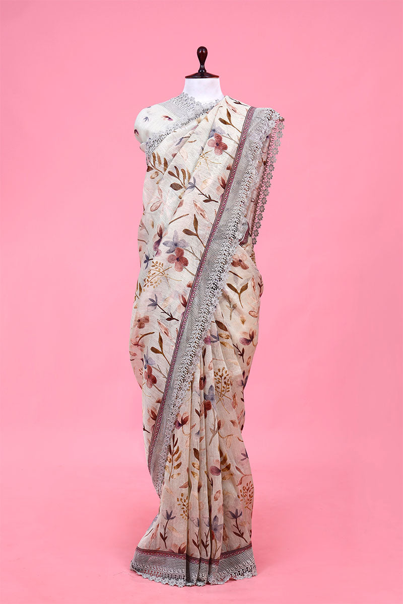 Buy Grey Pure Linen Sarees Online