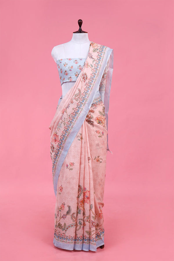 Linen saree, Pure Linen Saree, peach saree, Soft Linen Saree, daily wear saree