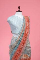 Rainbow Elegance Block Printed Pure Linen Saree