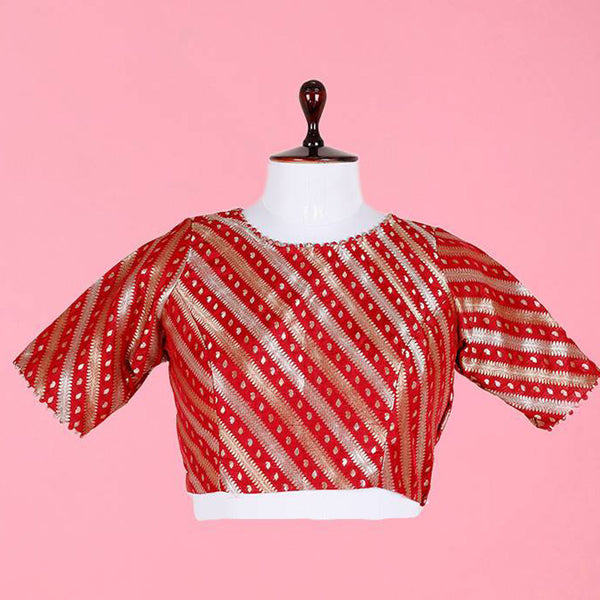 Red Striped Handwoven Banarasi Silk Blouse