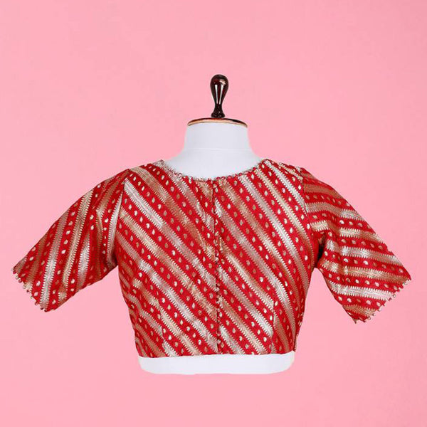 Red Striped Handwoven Banarasi Silk Blouse